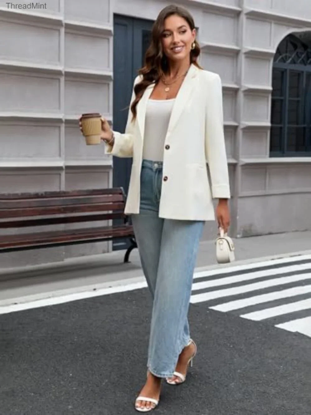 Women Business Casual Blazer 9/10 Sleeve Work Office Jacket with Pockets
